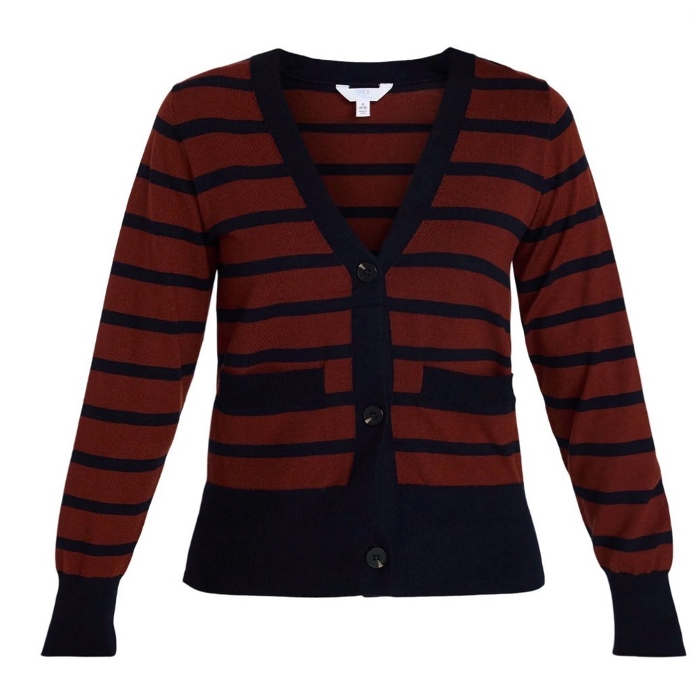 Time and Tru Striped V-Neck Cardigan Sweater Women's 3XL NWT Burgundy Navy